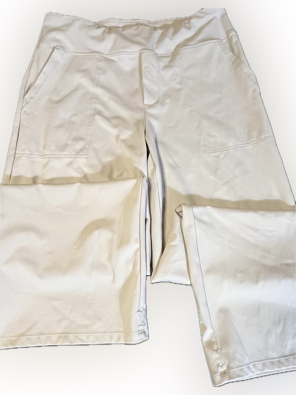 G4Free High Waisted Wide Leg Dress Yoga Pants Cream Beige Comfort Office Trouser